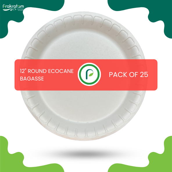 12-Inch Round Plate | EcoCane Bagasse | 100% Biodegradable & Compostable | Microwave Safe | Sturdy & Leakproof | Ideal for Parties, Catering, and Events | Pack of 25 | Sustainable Disposable Plates